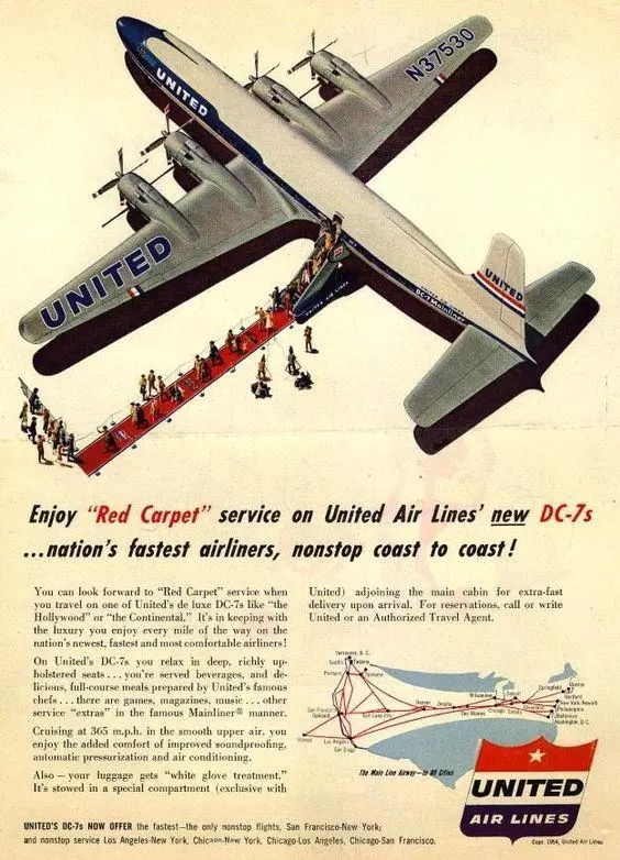 introducing red carpet service on united airlines vintage airline poster