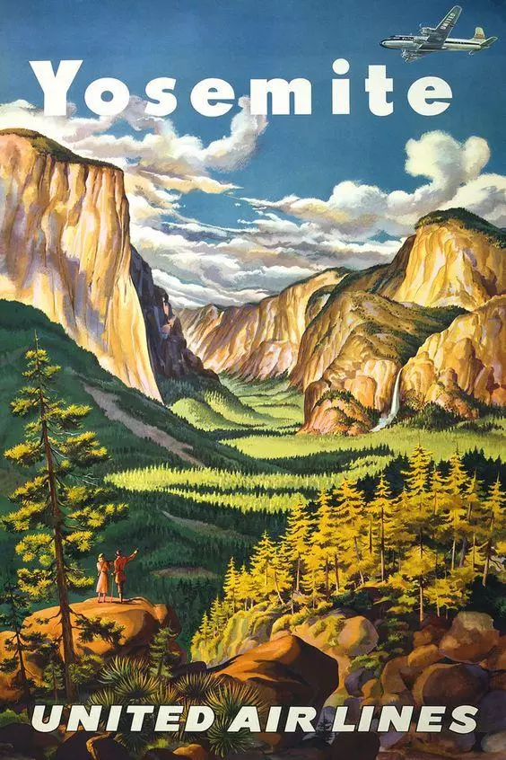 united airlines yosemite tourism poster