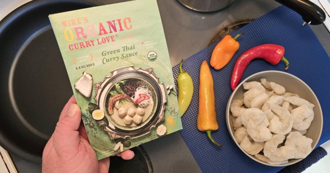 Shrimp Green Curry Prepared With Mike's Organic Curry Love Sauce