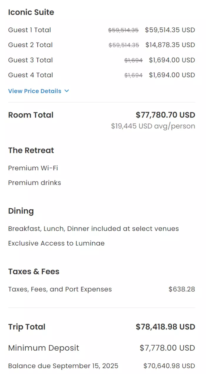 iconic suite pricing
