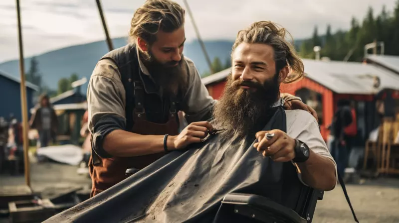 fisherman getting his beard trimmed