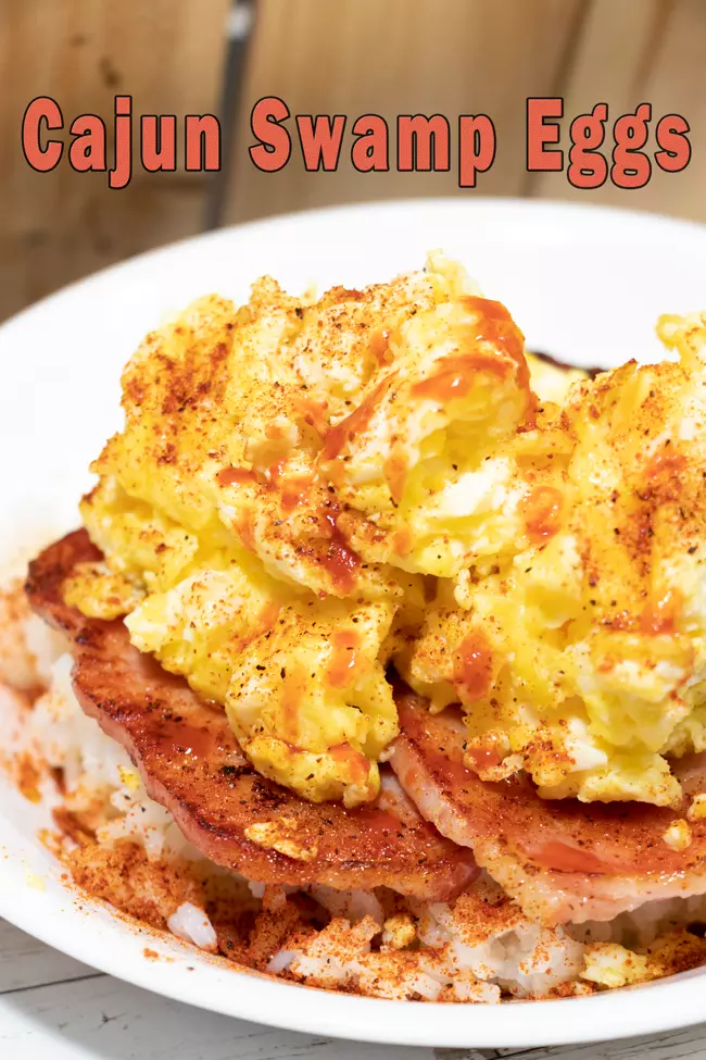 cajun swamp eggs with perdue farms canadian bacon and tabasco scoprion hot sauce breakfast recipe