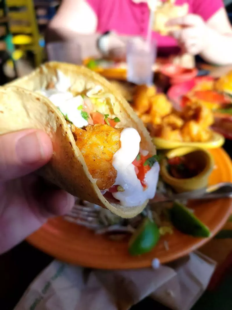 shrimp tacos on the beach
