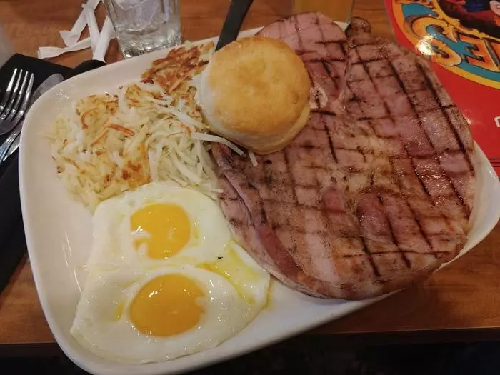 giant ham steak and eggs