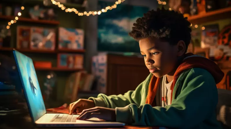 child researching places to visit on father son road trip itinerary