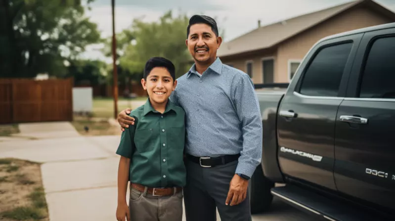 father and son at the end of their road trip