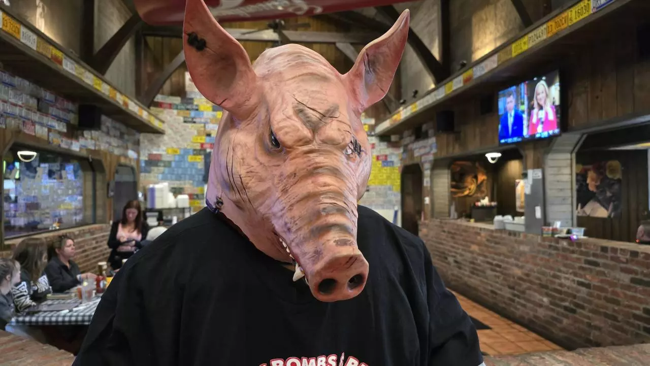 pig mask at local bbq restaurant