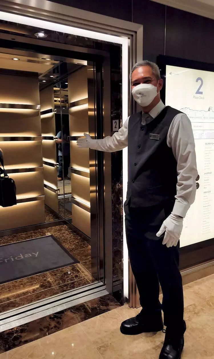 hal staff at elevator