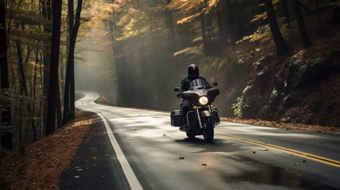 motorcycle rider cruising in comfort through the Smoky Mountains