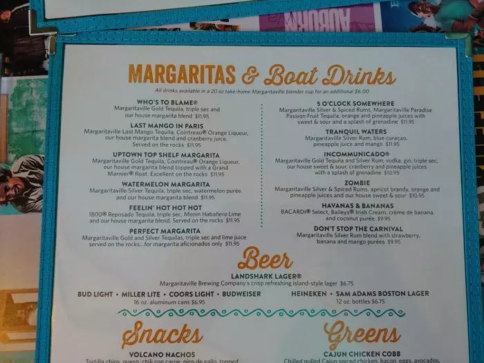 margaritas menu at margaritaville on norwegian bliss