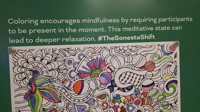 coloring pages in the lobby at Sonesta Columbus Downtown