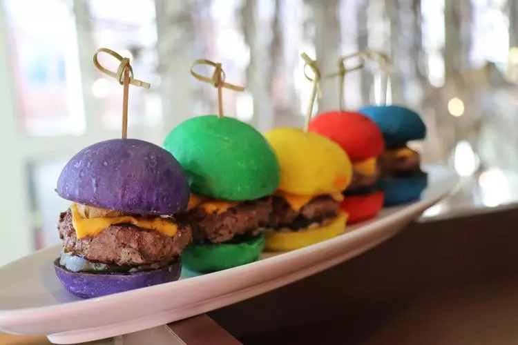 rainbow sliders at sugar factory theatre box san diego