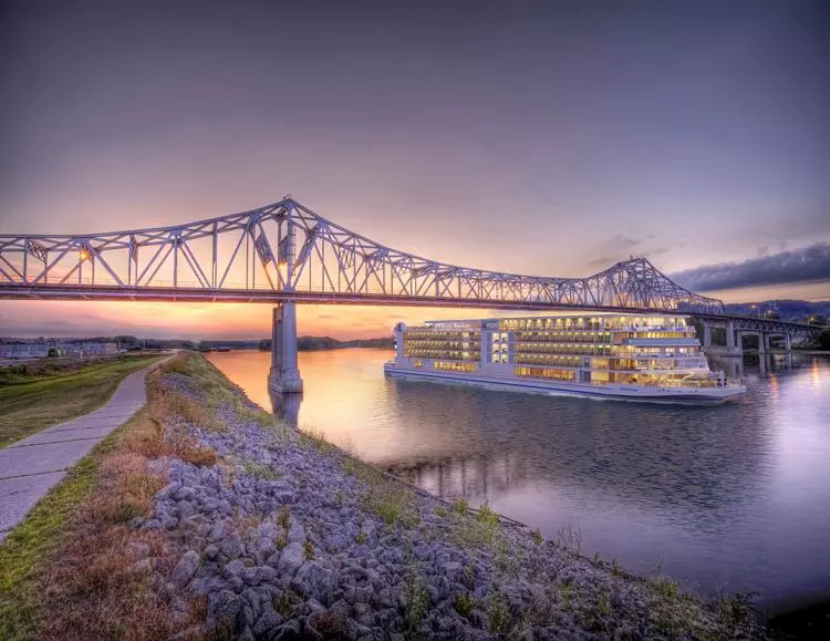 viking mississippi river cruise passing under a bridge