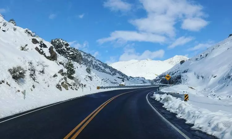 winter road with snow in nevada
