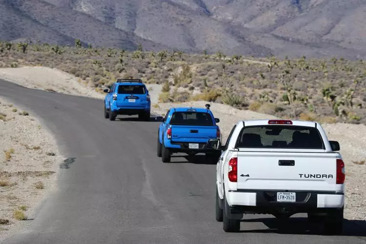 trd pro trucks on road to wheeler pass