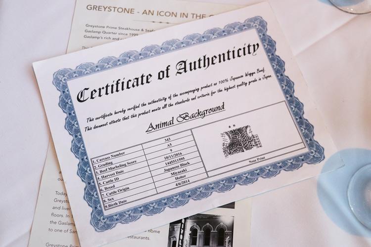 certificate of authenticity wagyu
