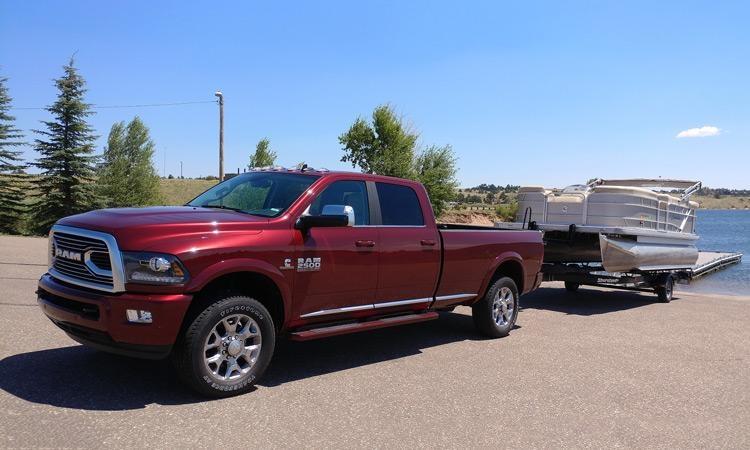 2018 ram 2500 with a 67 cummins turbo diesel towing pontoon boat