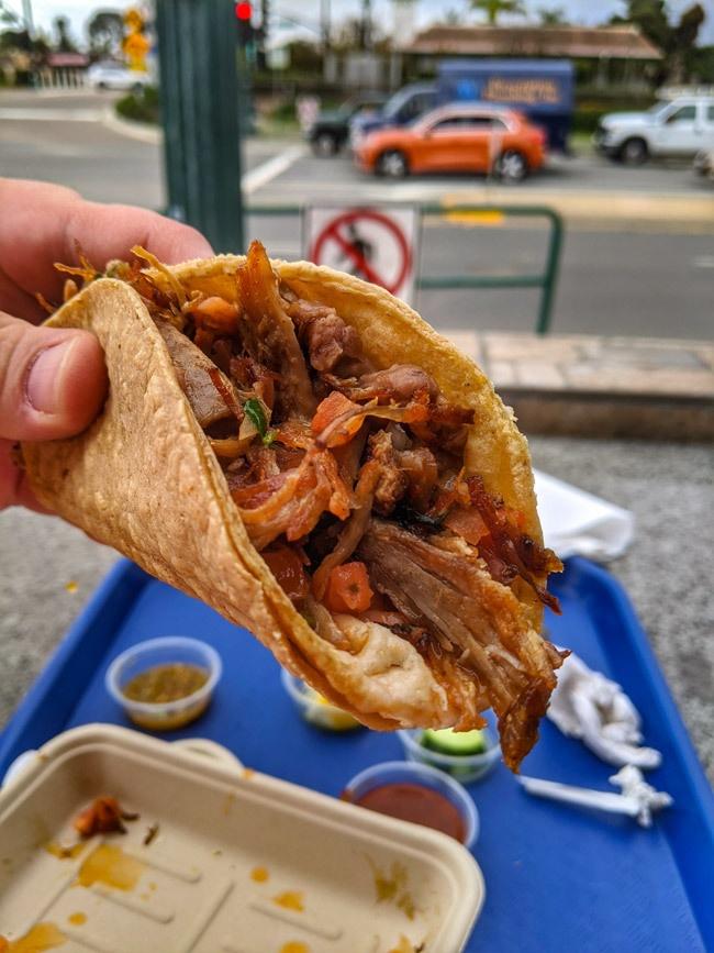 carnitas tacos at kotija jr taco shop in encinitas san diego california