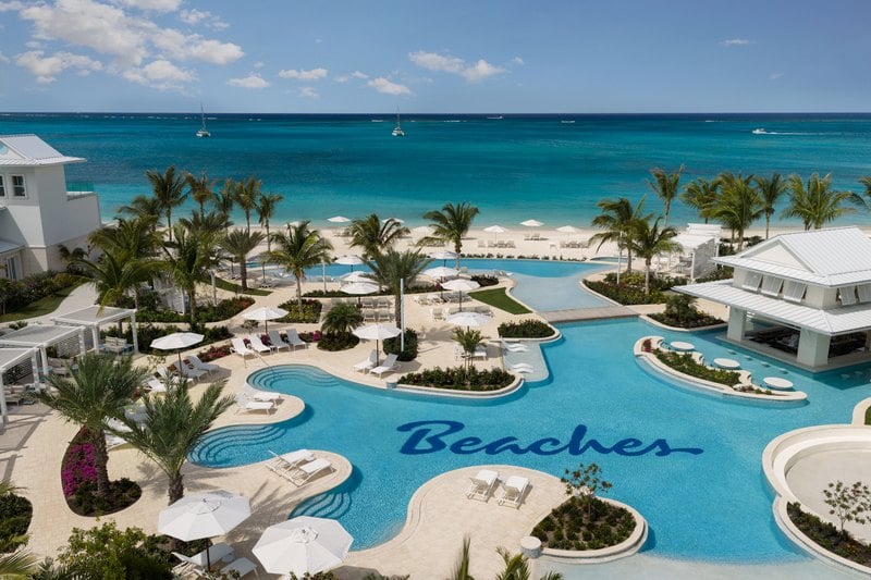 Aerial of the pool and Grace Bay beachfront at Beaches Turks and Caicos - photo: Beaches Resorts