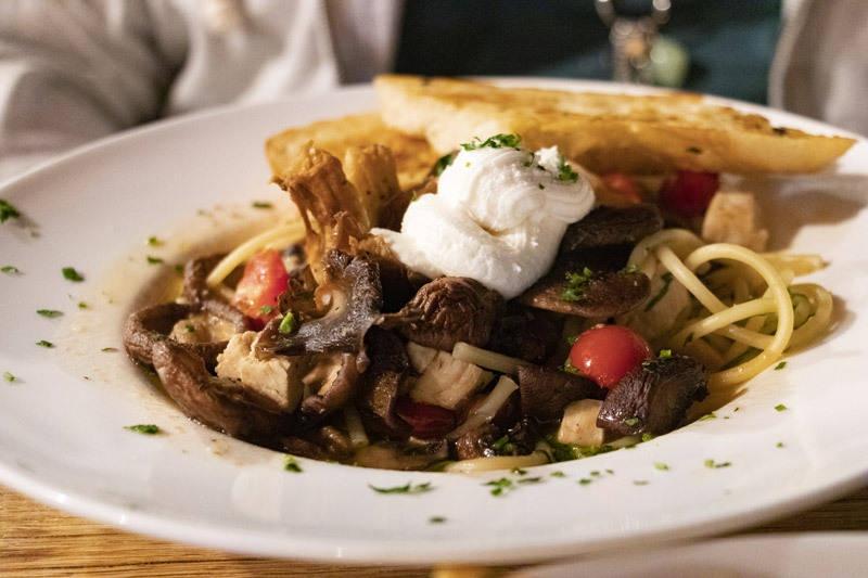 wild mushroom buccatini at cello restaurant