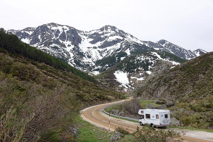 rv campervan in mountains