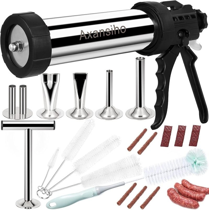 Large Capacity Jerky Gun Kit with stainless steel barrel and multiple nozzle attachments