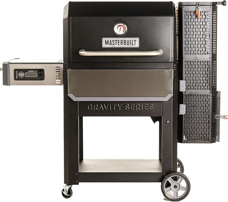 Masterbuilt Gravity Series 1050 Smoker Grill with gravity-fed charcoal hopper and digital control panel