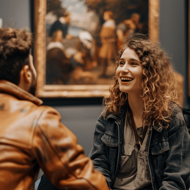 boyfriend is listening to his girlfriend talk about her love of art
