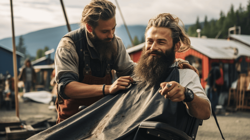 fisherman getting his beard trimmed