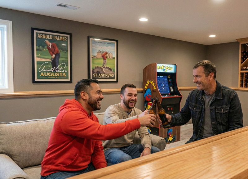 finished home improvement project man cave basement