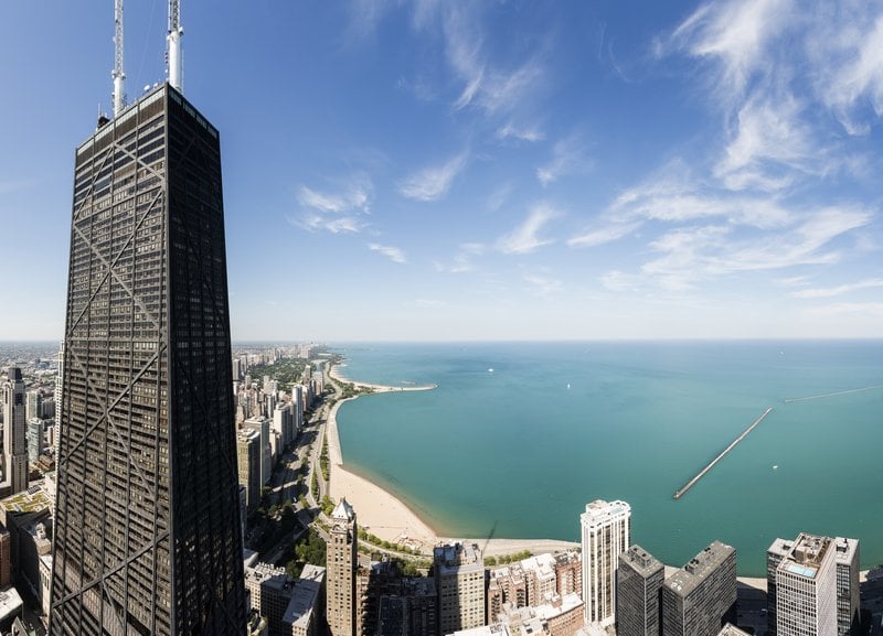 The Chicago lakefront and Oak Street Beach from high above the Gold Coast, Chicago, Illinois (photo credit: The Ritz-Carlton, Chicago)