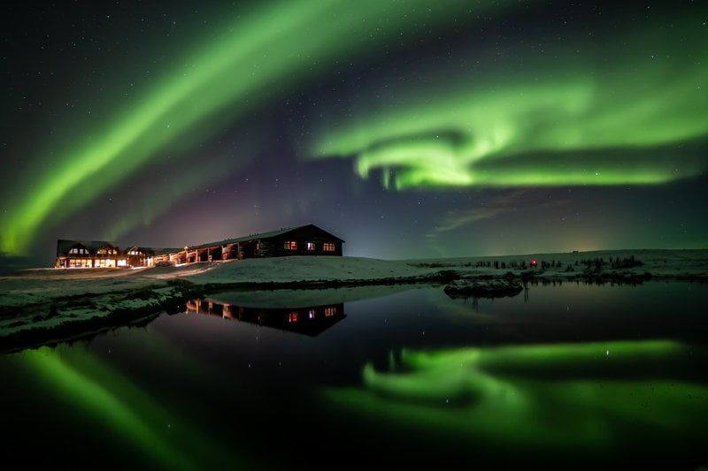 Northern lights over Hotel Ranga in South Iceland (photo credit: Kristjan Petur Vilhelmsson, Hotel Ranga)