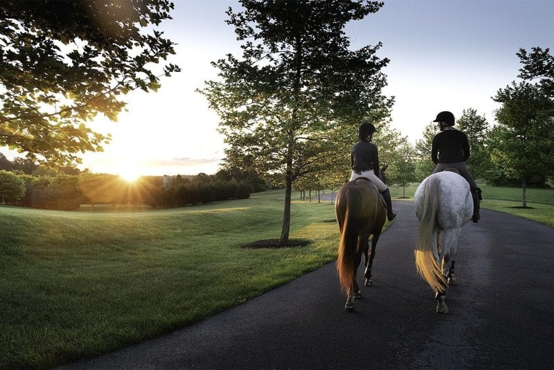 Horseback riders at dawn at Salamander Middleburg in Virginia