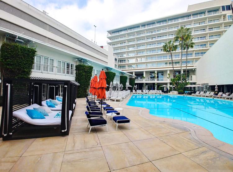 Beverly Hilton swimming pool area in Beverly Hills California