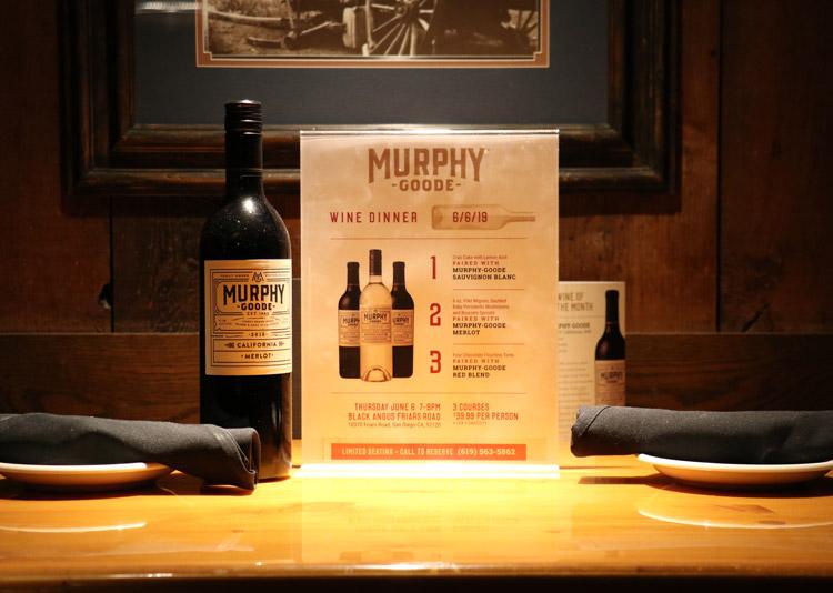murphy goode wine dinner at black angus steakhouse