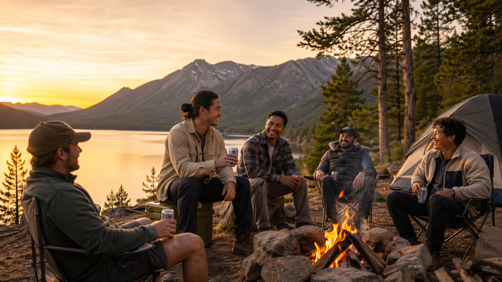 Canned hemp-derived THC drink in a cooler at an outdoor campsite
