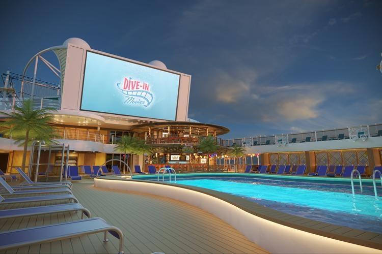 lido pool area at night on carnival mardi gras cruise ship