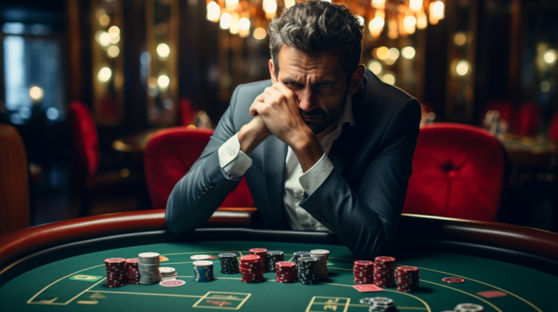 man sitting at a poker table with a bad hand