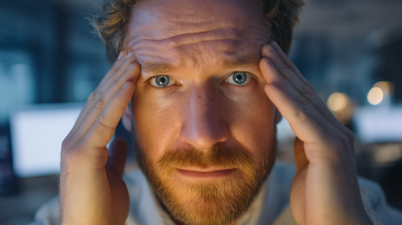 stressed man using cbd to relax