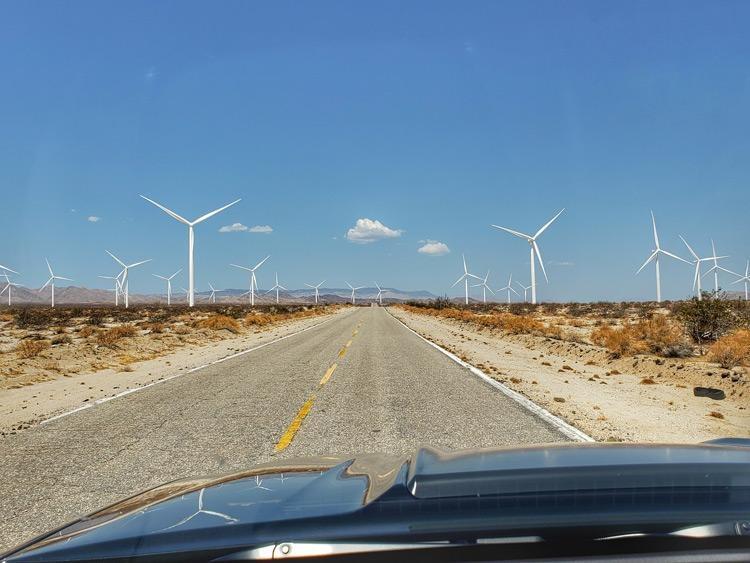 windmills on road headed back home