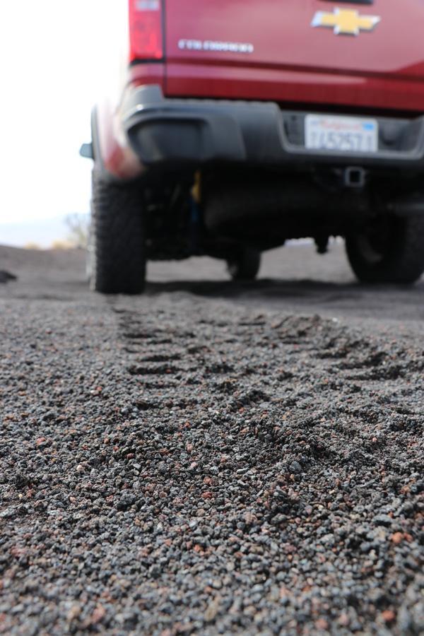 tire tracks in volcanic pumice pisgah crater
