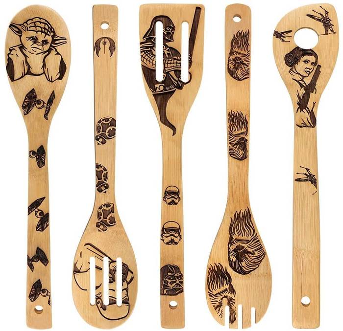 star wars themed wooden kitchen utensil set