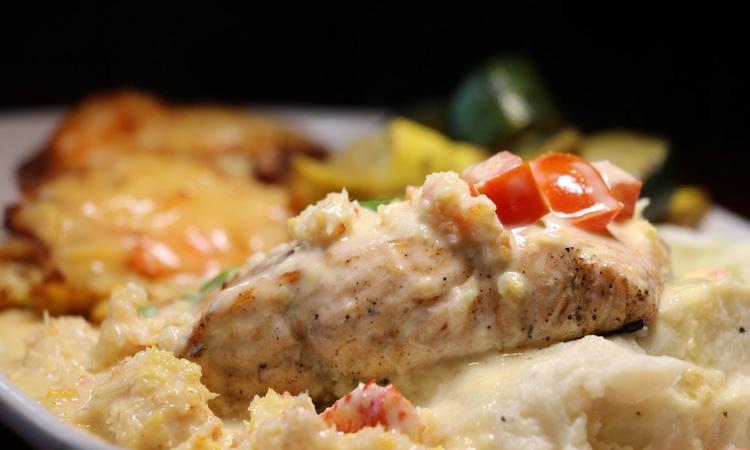 crab cakes and crab oscar salmon