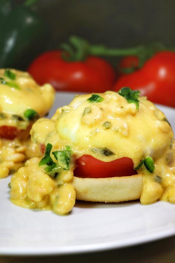 You'll love this Creamy Poblano Shrimp Eggs Benedict Recipe 