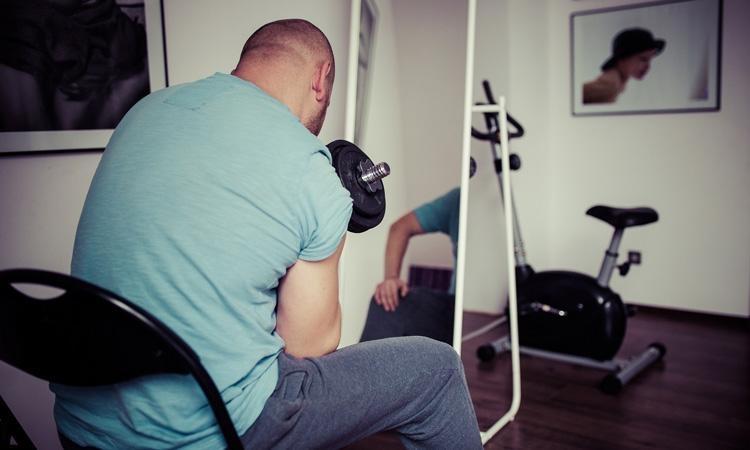 working out in home gym