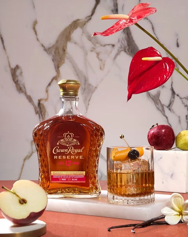 Crown Royal Reserve 12 Year Old Fashioned cocktail with orange and cherry garnish