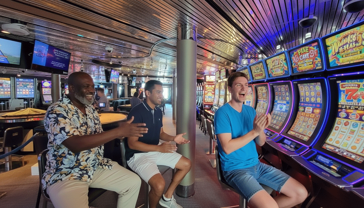 gambling in a cruise ship casino on a guys trip at sea