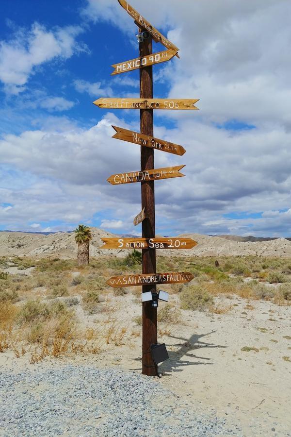 sign marking an andreas fault in palm springs california