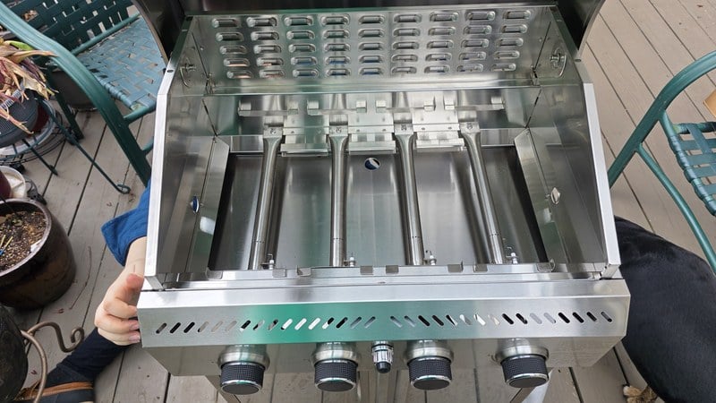 Top-down view of the Electactic G41 Pro cook box showing the four burner tubes, ventilation slots, and heat tents