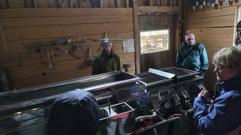 Stainless steel evaporator inside the sugar shack at Elmhurst Outdoors on the Kingston Peninsula